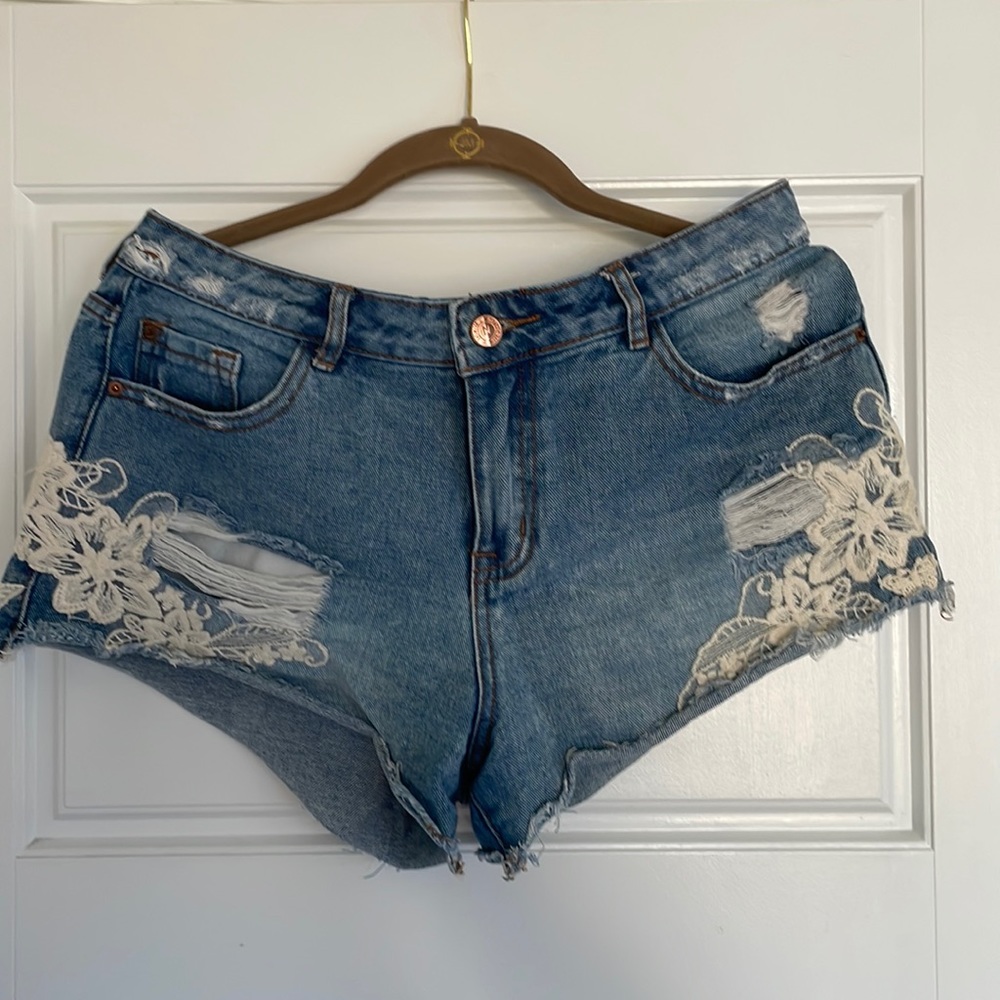Denim shorts with embroidered detail